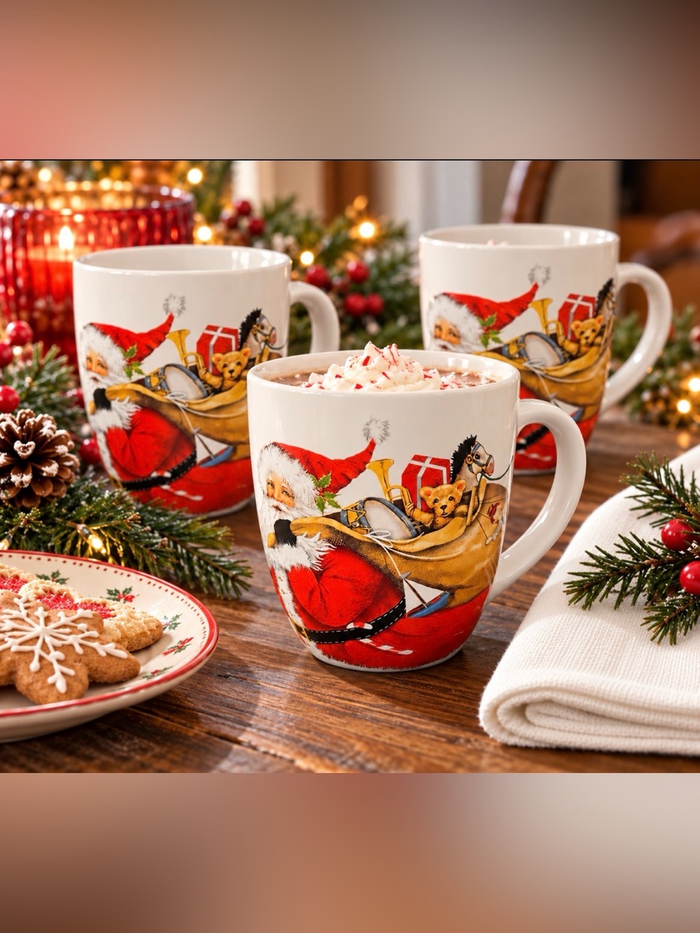 VTG Mary Lake-Thompson Inc. Ho Ho Ho Santa Ceramic Mugs. Set of 3.